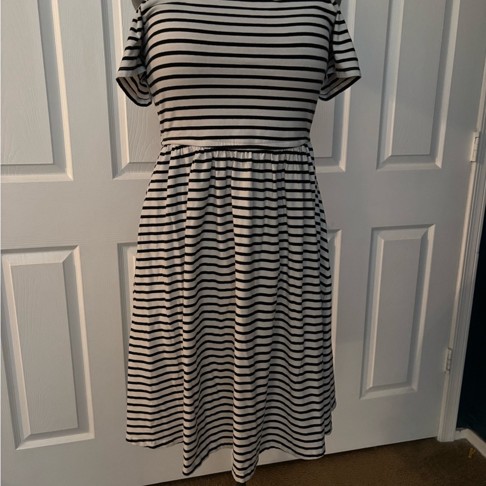 Striped Black and White Off Shoulder Women's Dress